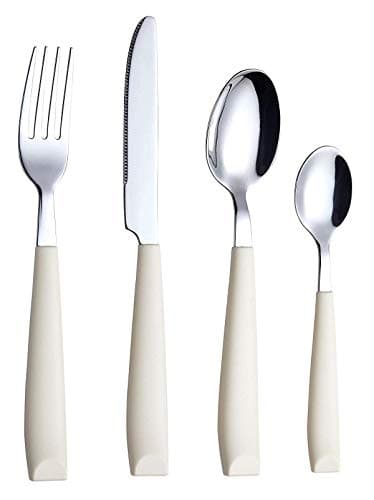 EXZACT Besteckset 16-teilig – Edelstahl-Besteck mit farbigen Griffen, angenehm zu halten, spülmaschinengeeignet (Creme x 16)