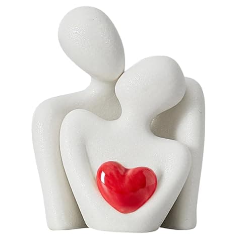 Komergave Romantic Couple Statue with Heart, Modern Living Room Decoration, Ceramic Figure Sculpture Decoration, White Pair Ornaments for Living Room and Bedroom, Small Wedding Decorations