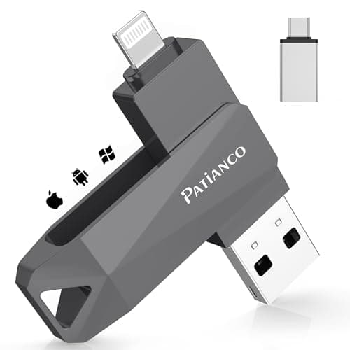 USB Stick für iPhone 256GB,[MFI Zertifiziert] Patianco 3 in 1 Speicherstick für iPad USB 3.0 Pendrive Flash Laufwerk mit iOS Android Systeme Mini USB C Stick für Smartphone/Laptop/PC/Mac/iOS,Schwarz