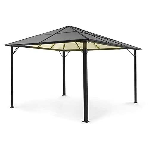 blumfeldt Pergola Jardín Impermeable 3x4m, Gazebo Techo Policarbonato, Kit de Pérgola Metálica Ligera Estructura Aluminio, Carpa Exterior, Pérgola Cristal Translúcido, Luces LED Regulables