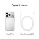 Apple iPhone 17 Pro 256 GB: display 6,3", ProMotion fino a 120Hz, chip A19 Pro, autonomia senza precedenti, sistema di fotocamere Pro Fusion con fotocamera frontale Center Stage; Argento - 6