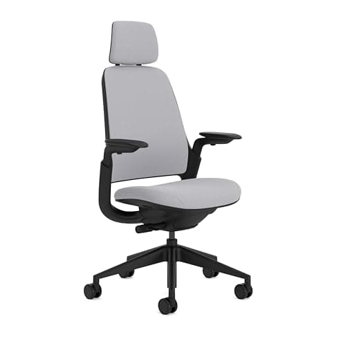 Steelcase Series 1 Upholstered Ergonomic Office Chair With LiveBack Lumbar Support, 4D Armests, Adjustable Headrest Grey; Made in Europe