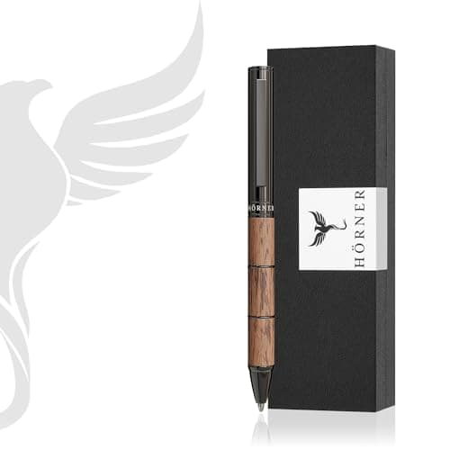 Hörner Obscurus Kugelschreiber mit Gravur I Walnuss-Holz I Premium Design I Edle Geschenk-Box I Schreibfarbe Blau I Strichstärke M 1 mm I Drehkugelschreiber I Hochwertiger Holzkugelschreiber