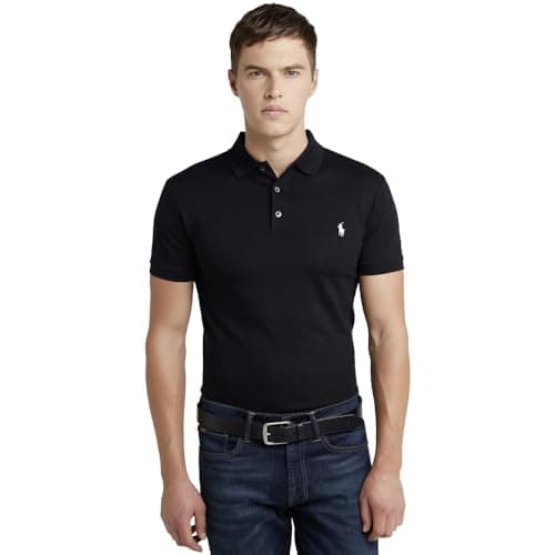 Ralph Lauren Slim Fit Stretch Pique Polo Shirt, black/white, L