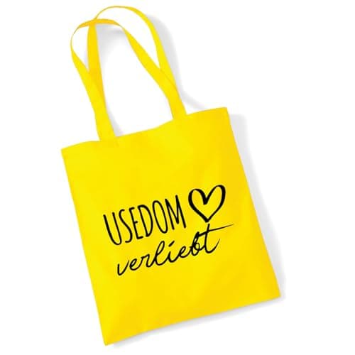 huuraa borsa di cotone Usedom verliebt Borsa regalo in tessuto giallo 10 litri cotone Usedom verliebt souvenir