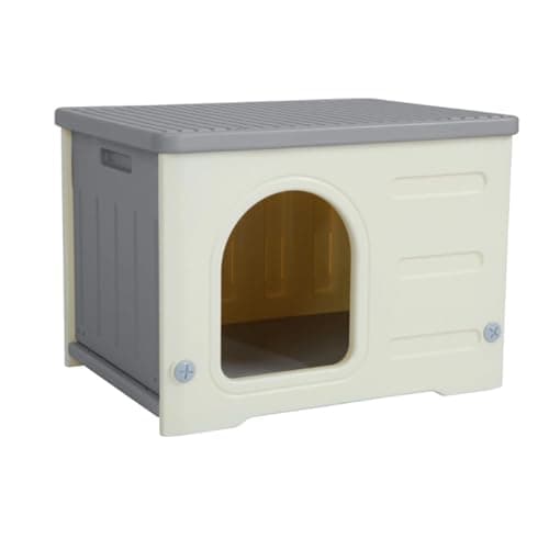 Outdoor Cat House Waterproof, Clawsable Cat Shelter Hideaway Dog Kennel for Outside, Plastic Weatherproof Garden Kitten Home for Rabbit Cats Dogs Guinea Pig Indoor and Outdoor Use, 54x41x38 cm, Gray