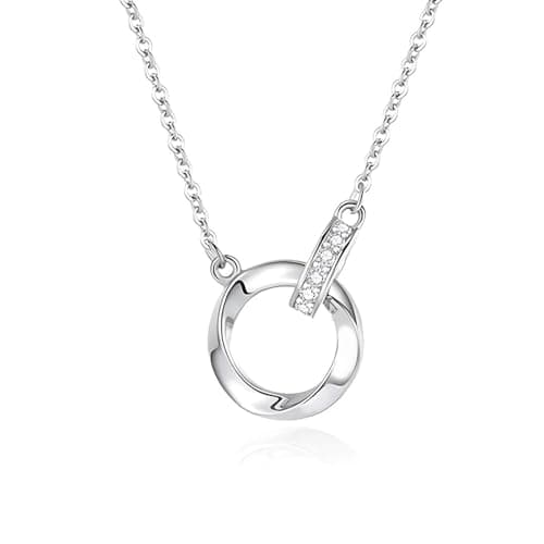 HinDaLi Collana Cerchio Argento 925 per Donna Bambina Ragazza Ciondolo Cerchio Zirconi Collana Donna Argento con Ciondolo Rotondo Doppia Anelli Choker Gioielli Regali