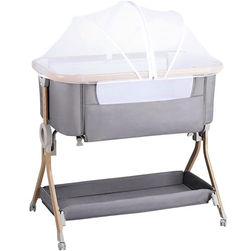 Larex Cuna Colecho para Bebé Bassinet para recién Nacido y bebé con mosquitera, Bolsa y Cesta de Almacenamiento, 5 Alturas Ajustables,4 Ruedas con Freno, colchón Transpirable y Paredes (Gris Oscuro)