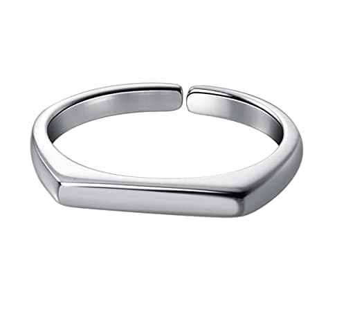 Huianpen Anillo de Plata, Anillo Cuadrado Redondo Geométrico Cuadrado Geométrico de Personalidad Femenina, Anillo de Dedo Índice de Anillo Abiertoanillo de plata, Apertura regulable
