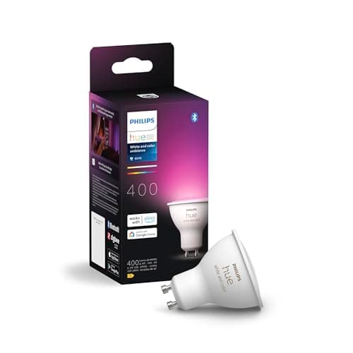 Philips Hue White and Color Ambiance, Faretto LED Smart GU10, Luce Bianca da Calda a Fredda, 400lm, Compatibile con Bluetooth, controllo vocale con Alexa, Apple Home e Google Assistant