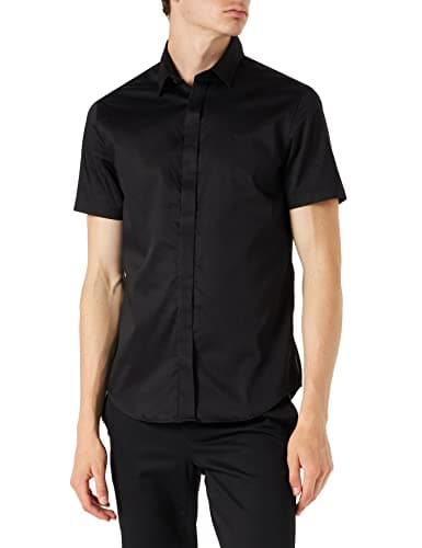 Armani Exchange Men's Stretch Satin Slim Casual Shirt, black