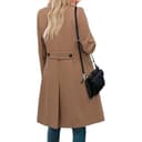 Gabardina corta para mujer, abrigo de invierno de mezcla lana color camel, abrigo medio largo, chaqueta con solapa cruzada y muesca, ropa - 4