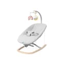 Chicco Zen Wave Rocker con movimento a dondolo naturale, adatto dalla nascita fino a 9 kg, barra giocattolo staccabile con 3 giocattoli, pieghevole compatta e sottile, in legno, grigio - 1