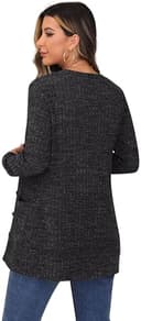 GRECERELLE Cardigan Mujer Elegante Chaqueta Punto Manga Larga Cuello en V Bolsillos Botones Estilo Largo (Gris Oscuro, L) - 5
