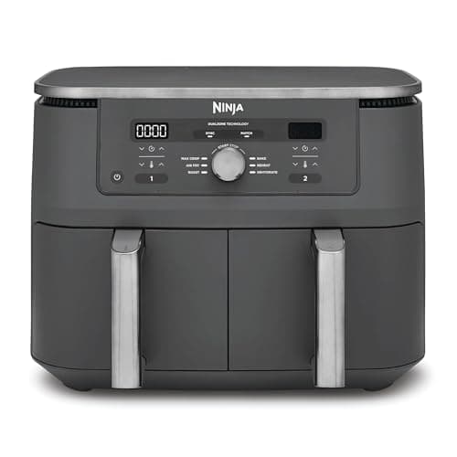 Ninja Dual Zone Digital Air Fryer, 2 Drawers, 6-in-1, Hot Air Fryer, 9.5L, Hot Air Fryer, Max Crisp, Roasting, Baking, Reheating, Dishwasher Safe Baskets, Metallic Grey DZ400EU