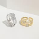 Meissa Anillo doble de mujer de plata 925 ajustable diseño ancho y apilable con circonita joyería elegante en oro y plata regalo para aniversario cumpleaños San Valentín anillo hecho a mano, Plata - 7