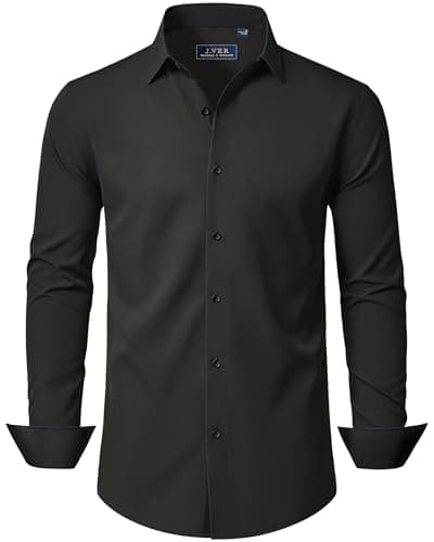 J.VER Black Shirts for Men Adult Dress Slim Fit Long Sleeve Stretch Non Iron Business Casual Wedding Fashion Formal Shirt M