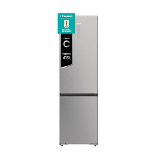 Hisense RB5P410SACC Frigorifero Combinato Total No Frost, Stainless Steel, 203x65.8cm, Classe C, 413L, large capacity, wifi, metal tech cooling, porta reversibile, Inox