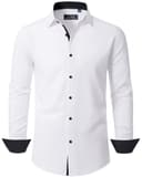J.VER White Shirts Men Dress Long Sleeve Slim Fit Stretch Non Iron Business Casual Wedding Fashion Formal Shirt M - 1