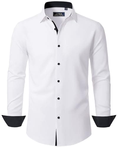 J.VER White Shirts Men Dress Long Sleeve Slim Fit Stretch Non Iron Business Casual Wedding Fashion Formal Shirt M
