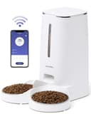FUKUMARU Comedero Gato Automatico WiFi, 4L Dispensador Comida para Perro/Gato con Dos Cuencos, Programa Personalizado de Alimentación Automática, Funcionamiento por Pilas y cableado eléctrico, Blanco - 1