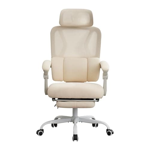 UEV Silla de Oficina Ergonómica Lumbar con Ajuste de 90°-135°, Silla de Oficina con Cómodo Soporte Corporal, Sillas Ergonómicas Estables y Funcionales, 64x64x(112-120) cm, Beige
