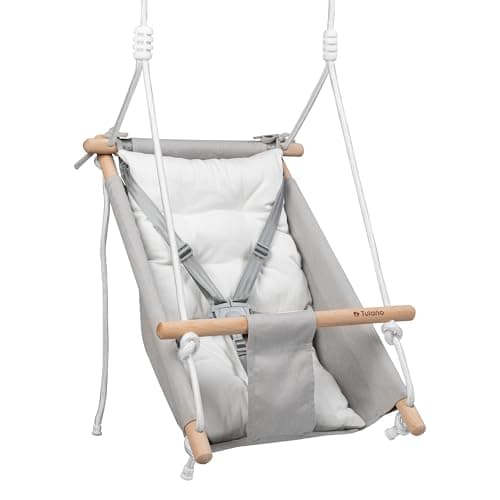 Tulano Hop 40 3in1 Babyschaukel – Mitwachsend durch Sitz- und Liegefunktion – 5-Punkt Sicherheitsgurt – Wendekissen – Ideal für Zuhause und draußen – Belastbar bis 60 kg – 6–36 Monate – Grau