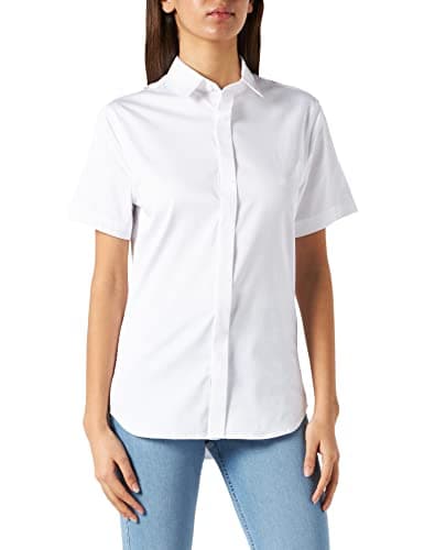 Armani Exchange Camicia da Uomo Slim Fit, a Maniche Corte, con Bottone Nascosto, Bianco, M