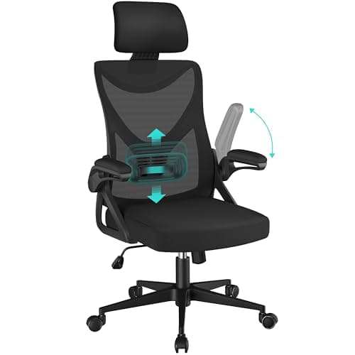 Yaheetech Silla de Oficina Ergonomica con Soporte Lumbar Silla Escritorio Reposabrazo Ajustable Silla Oficina Reposacabeza Base Giratoria de 70 cm Transpirable Negro