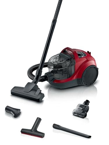 Bosch Aspiradora Serie 4 BGS21CAR, sin Bolsa, Potencia extrafuerte, 10 años de garantía del Motor, Filtro higiénico HEPA, Boquilla Mini Airturbo, Color Rojo
