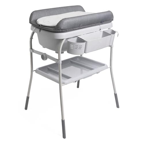 Chicco Cuddle & Bubble Bañera Bebé Ergonómica con Patas y Cambiador con Acolchado y Suave Reductor, Altura Regulable, Cierre Compacto, Organizador, Ocean Máx. 11 Kg, Gris, Graphite Melange