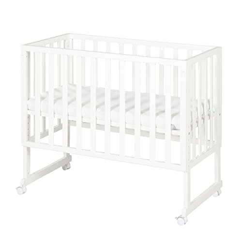 roba Lettino Co-sleeping safe asleep 3 in 1, 45 x 90 cm, Altezza Regolabile, Set Completto con Culla, Inserto, Barriera in Tessuto e Ruote con Freni, Legno Laccato Bianco