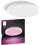Philips Hue Devote Smart LED Panel Light, Ambiente blanco y de color, redondo 30 cm, 16,6 W, 2000 lúmenes, marco blanco para iluminación interior del hogar, techo, salón, cocina, pasillo - 1