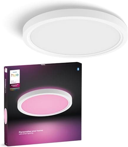 Philips Hue Devote Smart LED Panel Light, Ambiente blanco y de color, redondo 30 cm, 16,6 W, 2000 lúmenes, marco blanco para iluminación interior del hogar, techo, salón, cocina, pasillo