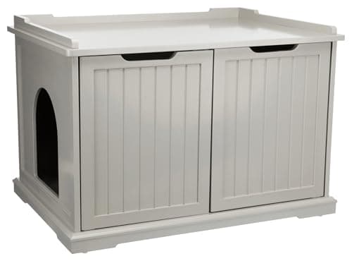 Trixie XL Furniture Litter Box Enclosure (Gray), Hidden Litter Box for Cats with Openings on Either Ends & Large Ventilations Slots, Double Doors for Easy Cleaning, Removable Divider