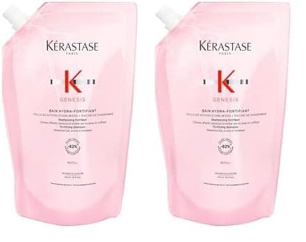 Kérastase Genesis Bain Hydra-Fortifiant, Kräftigendes Shampoo bei Haarverlust durch Haarbruch, Haarpflege bei brüchigem Haar, Nachfüllpackung, 500 ml (Packung mit 2)