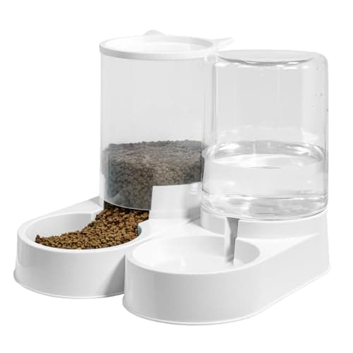 Skylos Cat Feeder Automatic Feeder and Waterer Set, 3.2L Gravity Food & Water Dispenser with Detachable Bowls, for Cats and Small Dogs, BPA-Free Pet Travel Supplies for Weekend Trips