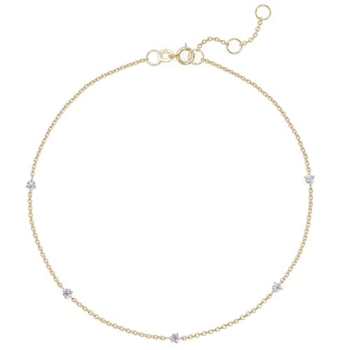 Ethos Jewelry 585 Echtgold 14K Gelbgold Diamant-Station Armband mit 5 kleinen Diamanten – Filigran, Minimalistisches Design – Mit VS2+ Klarheit Diamanten – Handgefertigtes Geschenk für Frauen