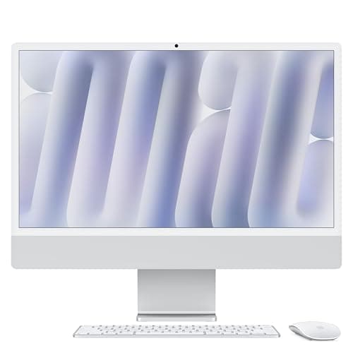 Apple iMac Computer desktop all-in-one: Chip M4, CPU 10-core e GPU 10-core: display Retina 24'', 16GB di memoria unificata, 256GB di archiviazione SSD, con accessori. Per iPhone/iPad; Argento