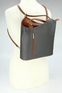 Belli italienische Ledertasche Backpack Classic 2in1 Damen Rucksack Leder Handtasche made in italy Schultertasche - 28x28x8 cm (B x H x T) (Dunkelgrau Cognac) - 5