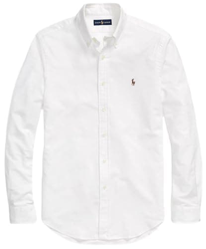 POLO RALPH LAUREN Men's Long Sleeve Slim Fit Oxford Button Down Shirt, Basic White., XXL