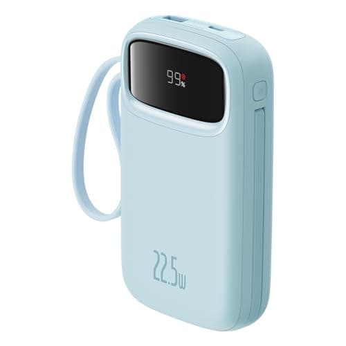 Baseus Qpow2 Banco de energía de Carga rápida con Pantalla Digital de Doble Cable (20000 Mah - 22,5 W - 5 V - 2,4 A), con Cable de Carga Simple Tipo C 3 A 0,3 M - Azul