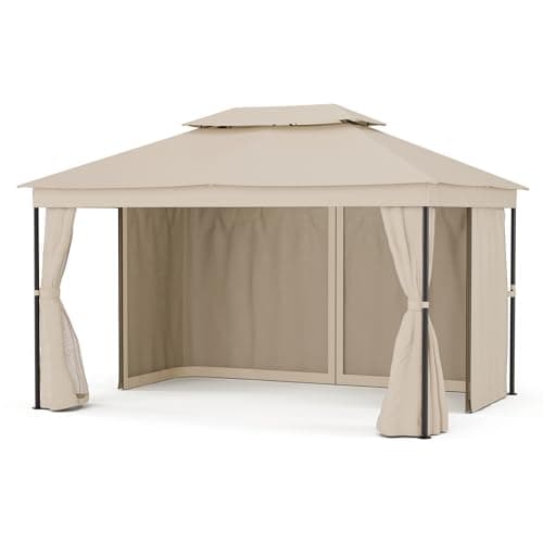 blumfeldt Mondo Dual - Gazebo, 3x4, Doppio Tetto & Zanzariere, Telaio in Metallo Antiruggine, Tende per Privacy, Resistente Gazebo da Esterno, Facile da Montare, Beige