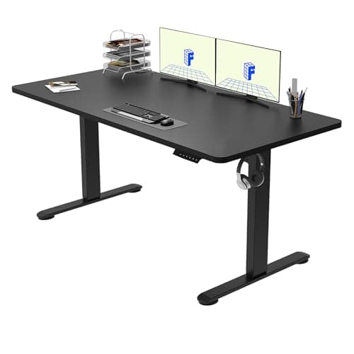 FLEXISPOT QN1 140 * 60cm Electric Height Adjustable Standing Desk Sit Stand Up Desk with Backpack Hook Memory Smart Panel, Black
