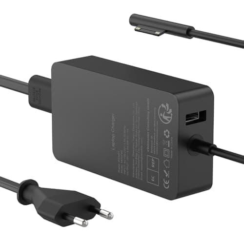 Cargador 65W 15V 4A Adaptador de Corriente para Microsoft Surface Pro 11/10/9/8/Pro 7/7+/6/5/ 4/3/X, Go 4/3/2/1, Surface Laptop 7/6/5/4/3/2, Book 3/2/1, con Puerto USB
