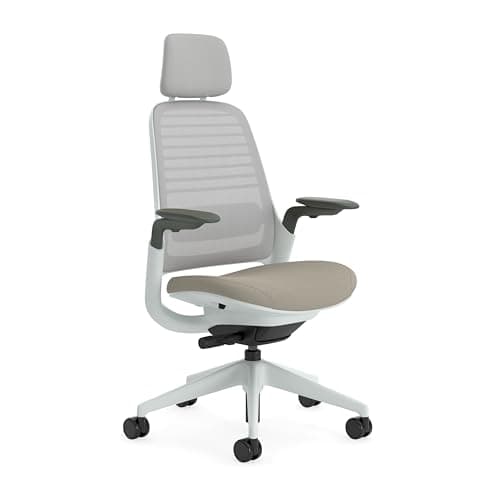 Steelcase Series 1, silla de oficina ergonómica con sujeción lumbar, brazos 4D y reposa cabeza regulables, respaldo de malla Trufa; Fabricado en Europa