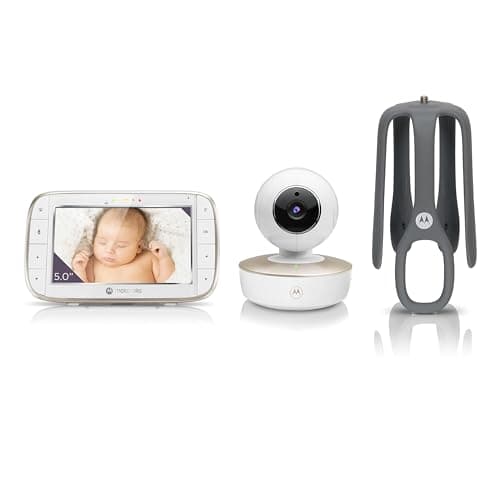Motorola Nursery VM855 Connected WiFi Baby Monitor - with Motorola Nursery App and 5 Inch Parent Unit - Night Vision, Temperature and Two-Way Conversation White/Gold