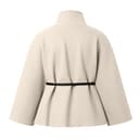 Gefomuofe Abrigo de lana para mujer, elegante, capa de invierno con mangas de murciélago y cinturón, monocolor, cuello alto, poncho con botones, chaqueta de negocios, chaqueta de entretiempo, caqui, S - 6