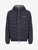 Armani Exchange Hooded Quilted Down Milano/New York Logo Zip Up Jacket Giacca, Blu Navy/Grigio Melange, M Uomo - 6