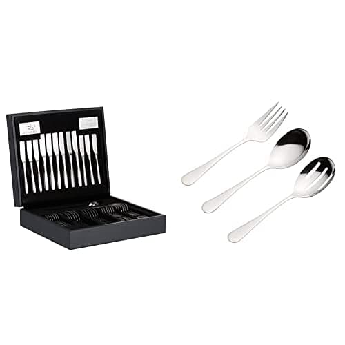 Viners Eden Cutlery Set | Elegant Mirror Polished Flatware in Wooden Canteen Gift Box & 0304.077 Select Table Set | Elegant Mirror Polished Large Serving Utensils Gift Box with 25 Year Guarantee